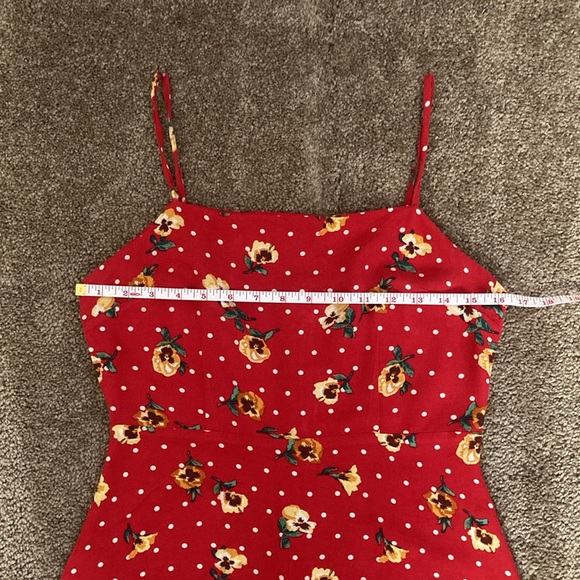 Forever 21 red w/ yellow floral & white dots details midi summer dress, medium - Picture 12 of 15